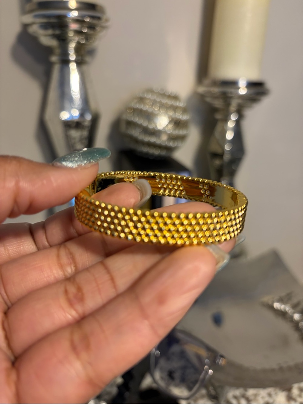 Gold Crystal Pave Bangle Bracelet - Elegant Women's Jewelry - Picture 3 of 4